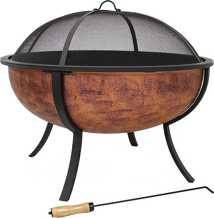 32-Inch Steel Fire Pit Bowl Includes Spark Screen Wood Grate Poker High-Temperature Copper Surface