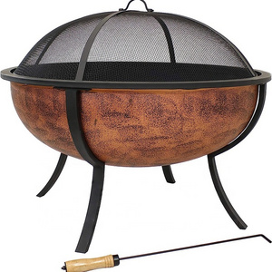 32-Inch Steel Fire Pit Bowl Includes Spark Screen Wood Grate Poker High-Temperature Copper Surface