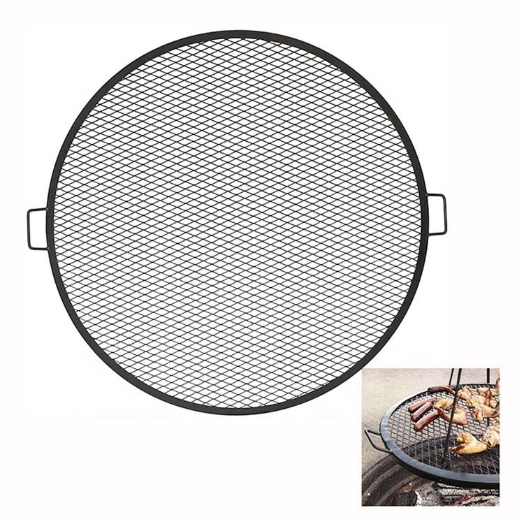 40 Inch Big Round Grill Grate Durable Grill Grid Black Mesh Campfire Grate for BBQ  Cooking Replacement Accessories