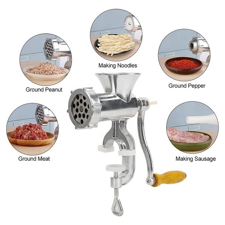 Heavy Duty Aluminium Alloy Hand Kitchen Tool Meat Grinder Manual Meat Mincer with  Tabletop Clamp