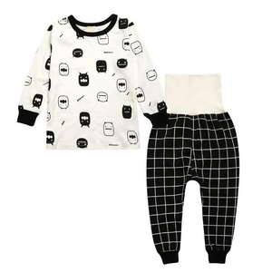 Cartoon Pattern Shirt And Plaid Pants Baba Suit For Baby Boys