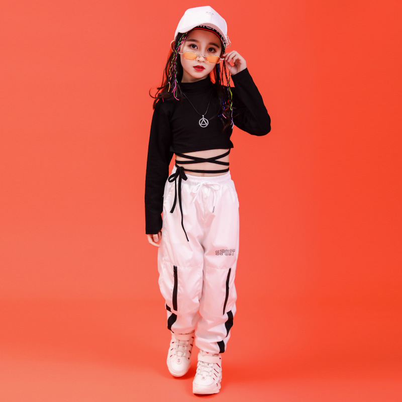 Children Hip Hop Clothing Sweatshirt Black Shirt Top Crop Casual Pants for Girl Jazz Dance Costume Ballroom Dancing Clothes Wear