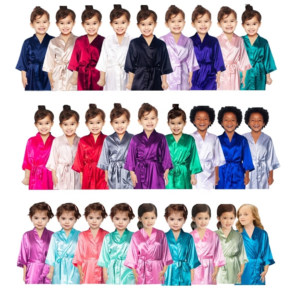 Wholesale Girls Solid Color Silk Satin Kimono Spa Kids Robe