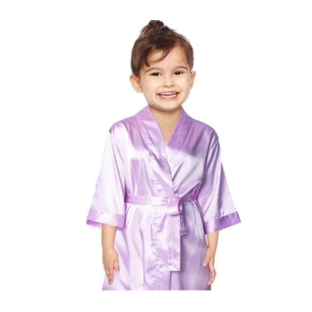 Wholesale Girls Solid Color Silk Satin Kimono Spa Kids Robe