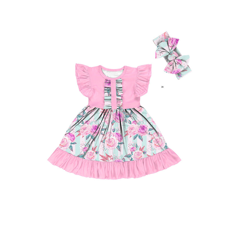 BQ-323-XYL Kids Dresses For Girls Floral Print Girl Party Dress Ruffles Dress For Children Summer Childrens Clothing