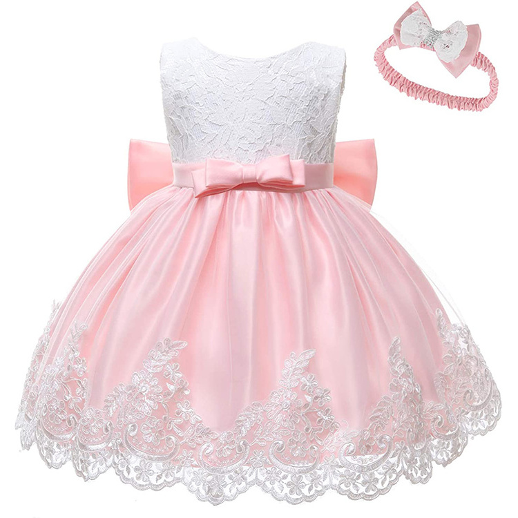 Summer Girl Flower Princess Wedding Breathable Lace Multi Layer Tutu Back Bow Toddler Baby First Birthday Dress