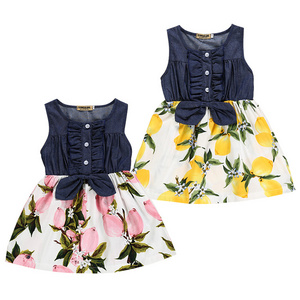 Sleeveless denim patchwork 3 years baby girl dresses party summer dress