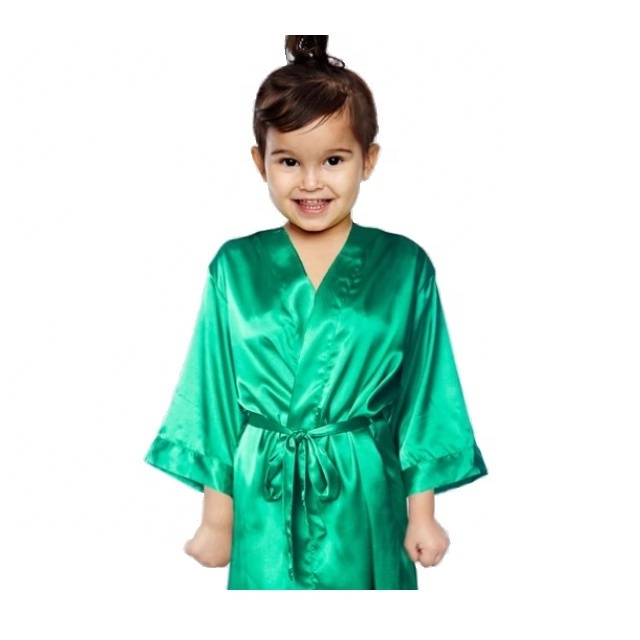 Wholesale Girls Solid Color Silk Satin Kimono Spa Kids Robe