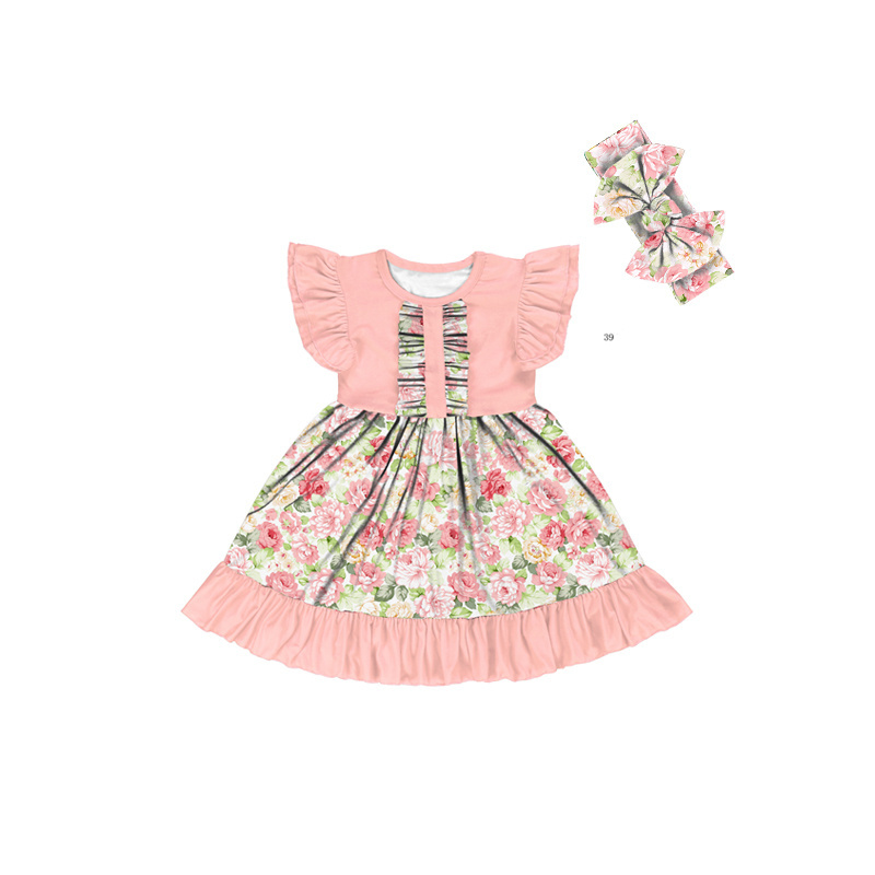 BQ-323-XYL Kids Dresses For Girls Floral Print Girl Party Dress Ruffles Dress For Children Summer Childrens Clothing