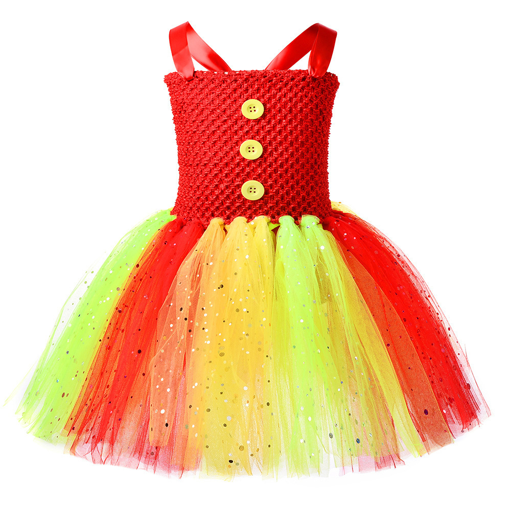 Halloween Christmas Circus Clown Girl Costume Handmade Tutu Dress Kids Funny Role Play Carnival Outfits