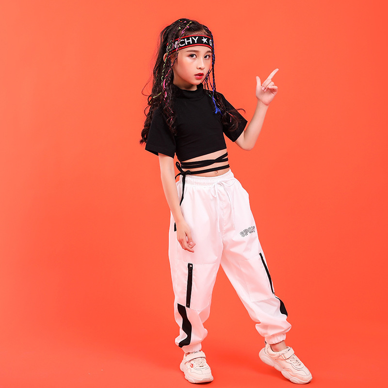 Children Hip Hop Clothing Sweatshirt Black Shirt Top Crop Casual Pants for Girl Jazz Dance Costume Ballroom Dancing Clothes Wear