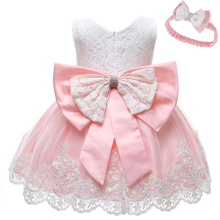 Summer Girl Flower Princess Wedding Breathable Lace Multi Layer Tutu Back Bow Toddler Baby First Birthday Dress