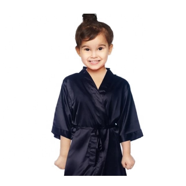 Wholesale Girls Solid Color Silk Satin Kimono Spa Kids Robe