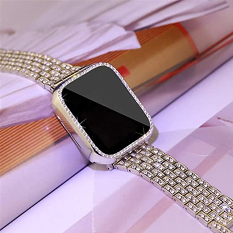 Stainless Steel Smart Watch Strap with Protective Cases For Apple Watch Series 1/2/3/4/5/6 Luxury Diamond Band