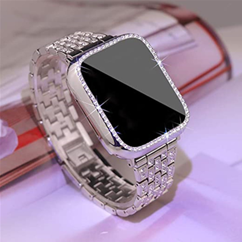 Stainless Steel Smart Watch Strap with Protective Cases For Apple Watch Series 1/2/3/4/5/6 Luxury Diamond Band