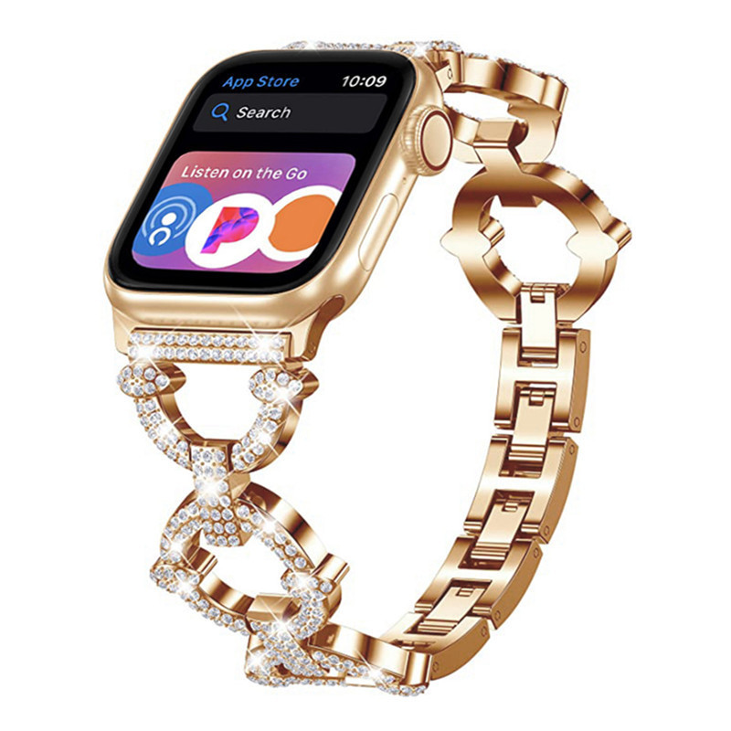 Women Rhinestone Stainless Steel Band with Luxury Bling Diamond Band for Apple Watch Series 9/8/7/6/5/4/SE