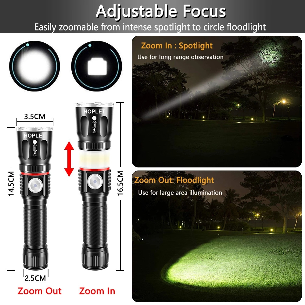 Micro USB Flashlight 1000 Lumens 360 Handheld COB Lantern T6 Tactical Zoomable with Magnetic Base Camping Torch Work Light