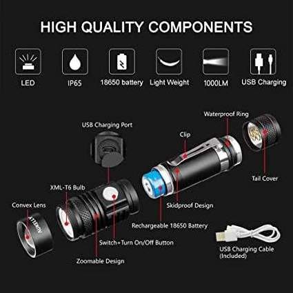 Hot Sale 1000lm High Power Portable Rechargeable Zoom 5 Light Modes Torch Light Super Bright Led Mini Flashlight