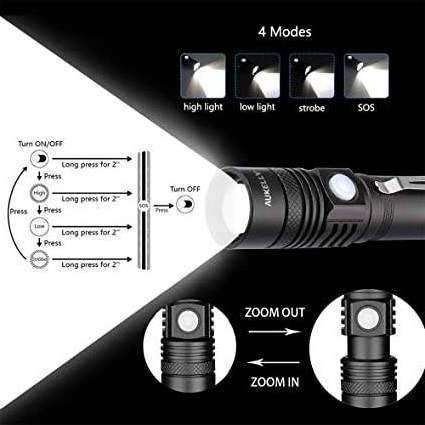 Hot Sale 1000lm High Power Portable Rechargeable Zoom 5 Light Modes Torch Light Super Bright Led Mini Flashlight