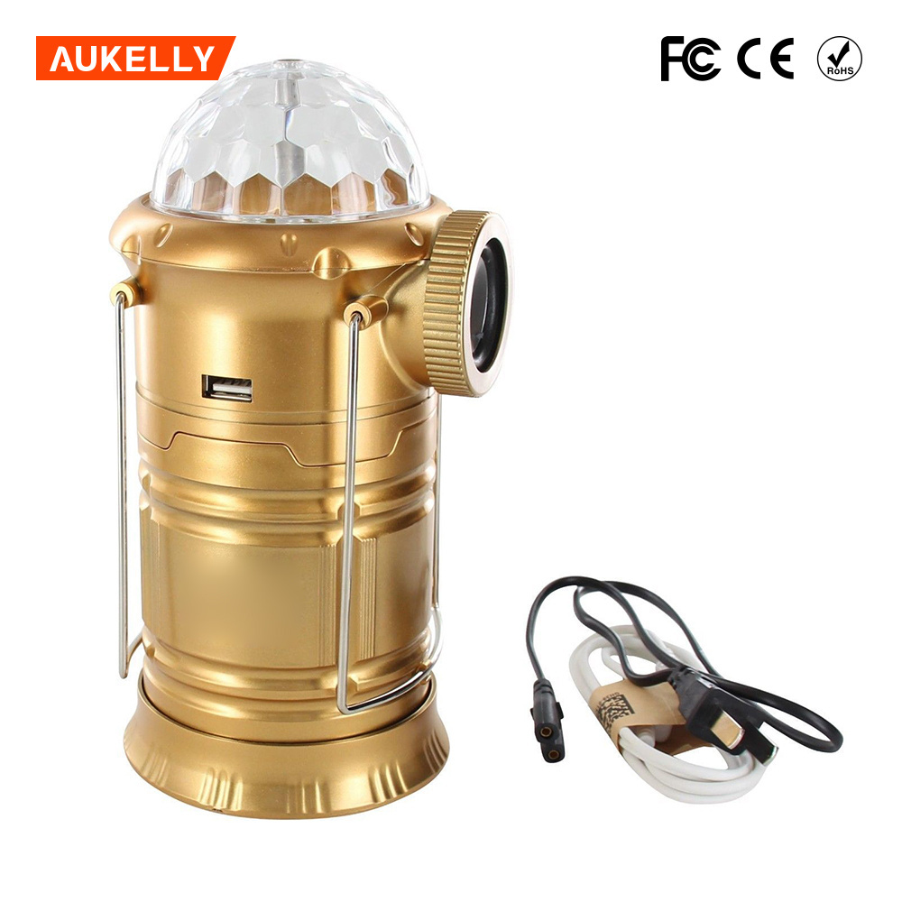 USB Charging and Solar Power Panel Camping Lamp LED Lantern with disco light