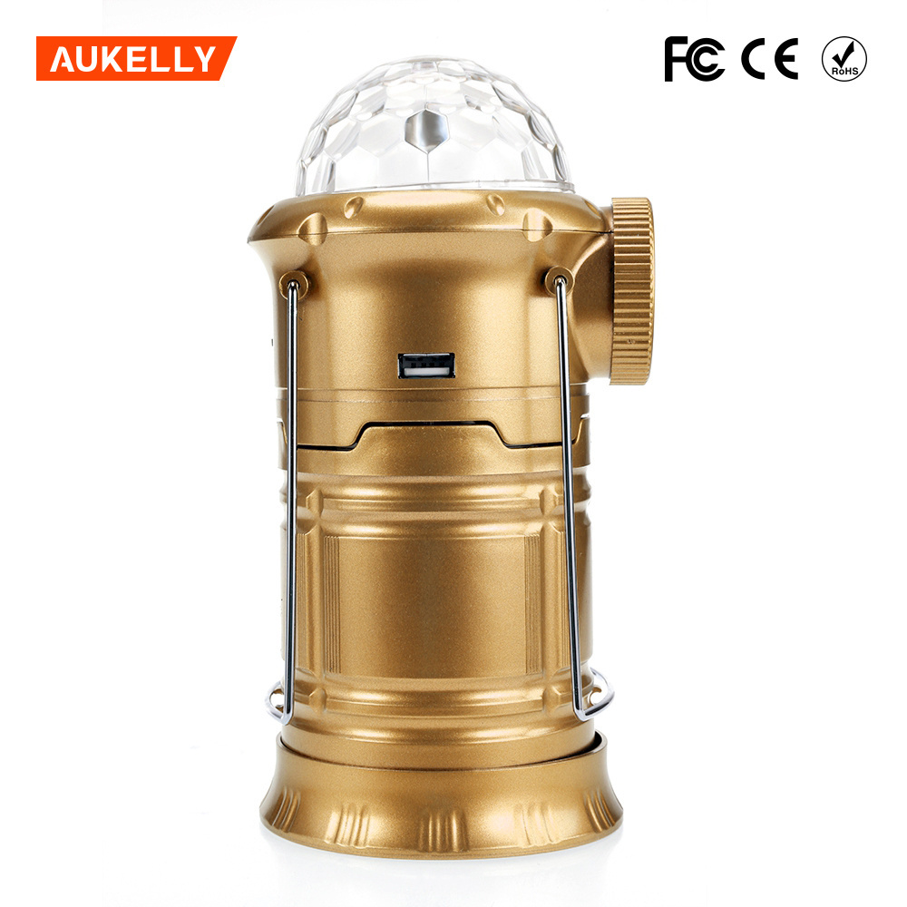 USB Charging and Solar Power Panel Camping Lamp LED Lantern with disco light