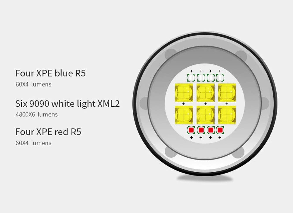 14 led White light + red light underwater high-power Torch 80m Underwater IPX8 Waterproof LED Diving Photography Flashlight