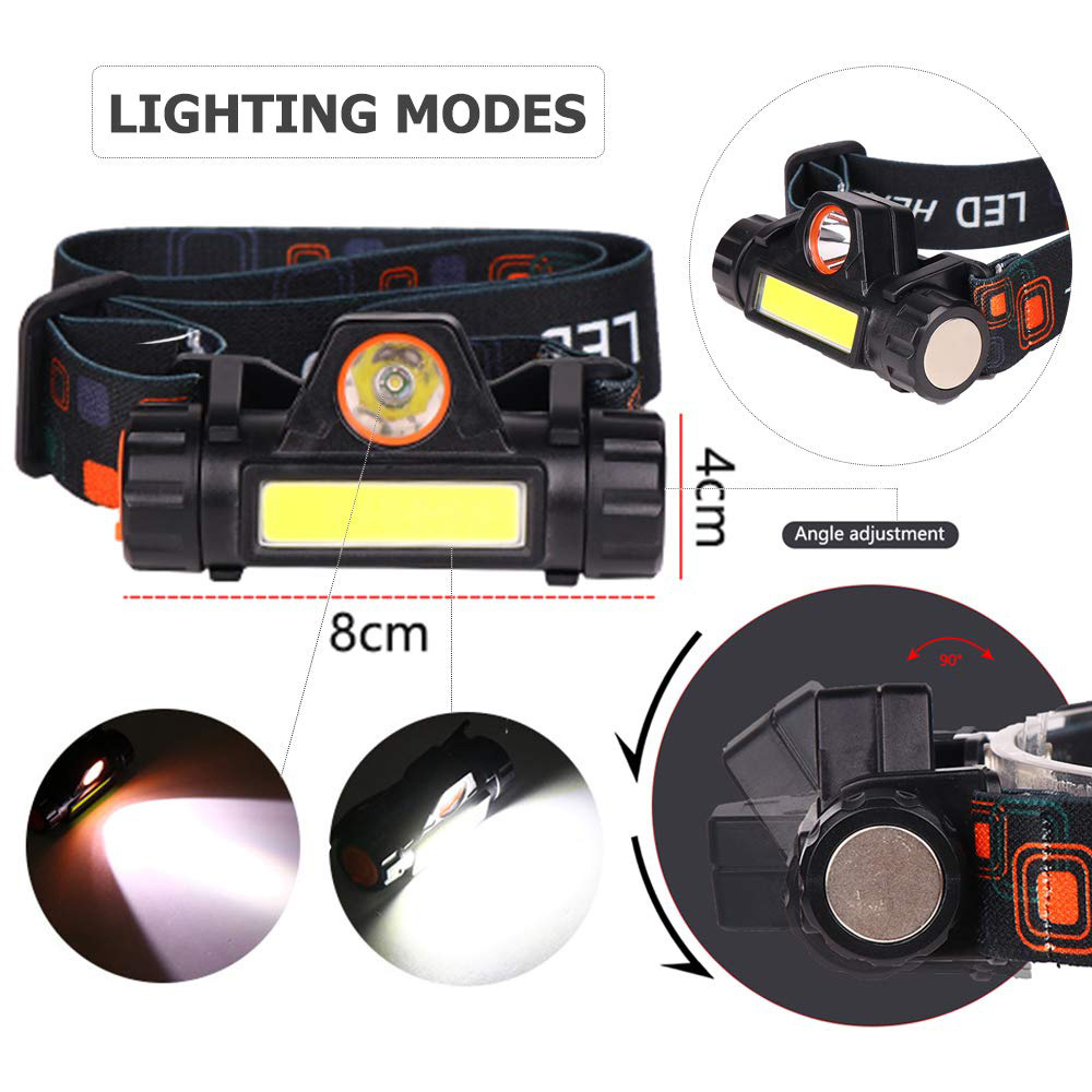 Magnetic USB Rechargeable Headlight 8000LM Portable LED Headlamp Flashlight Q5 Spotlight Built-in 18650 Battery COB Floodlight