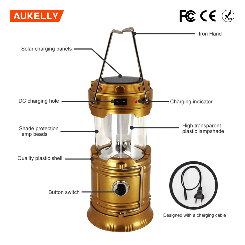 Foldable Solar 6+ 1 leds Hanging Direct Charge Camping Light Lamp/solar Home Camping lantern