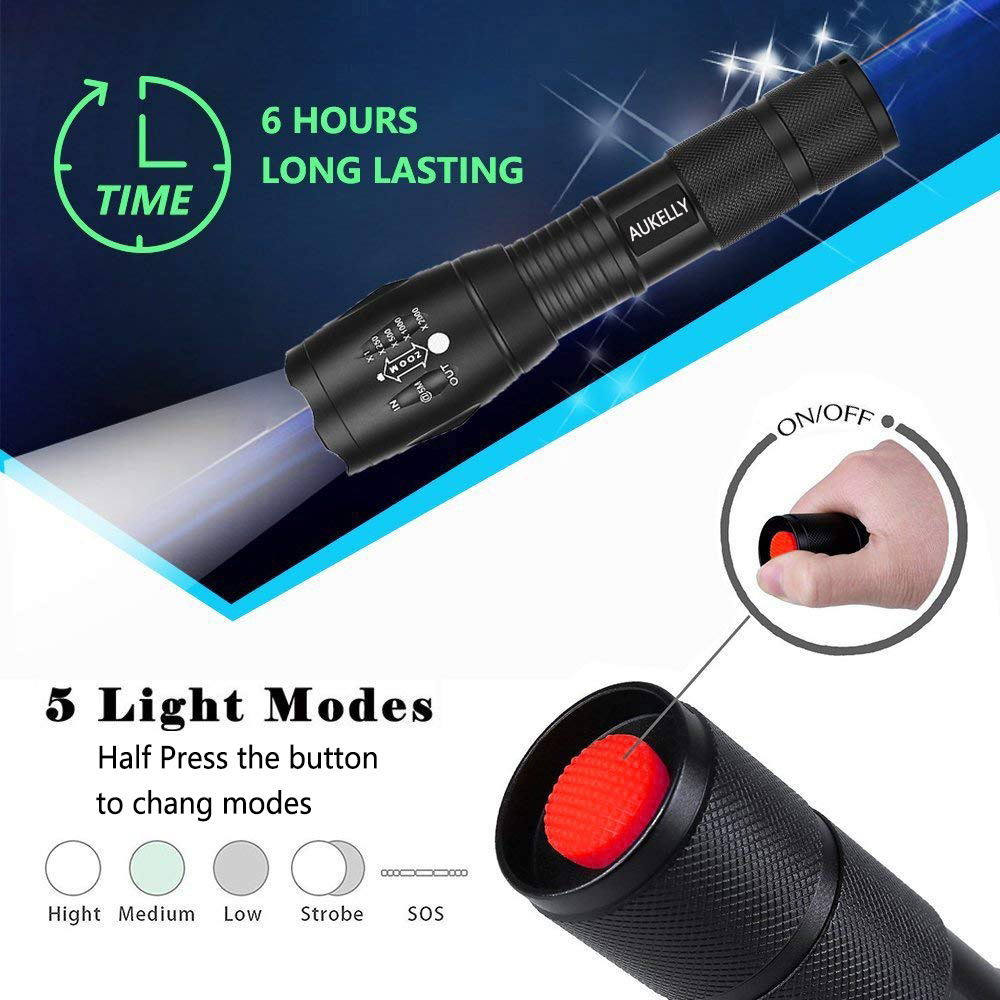 Waterproof  Usb Rechargeable Aluminum 18650 or 3*AAA Battery Zoom Tactical LED Flashlight