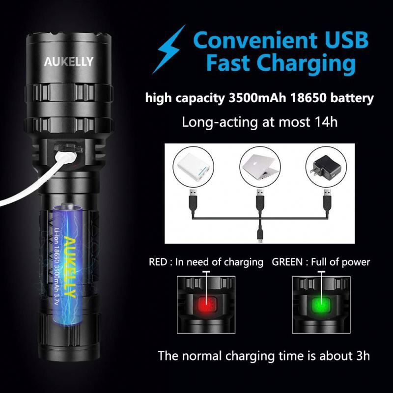 Design High Power Waterproof Zoomable Usb Rechargeable Type-C Emergency Led Flashlights & Torches