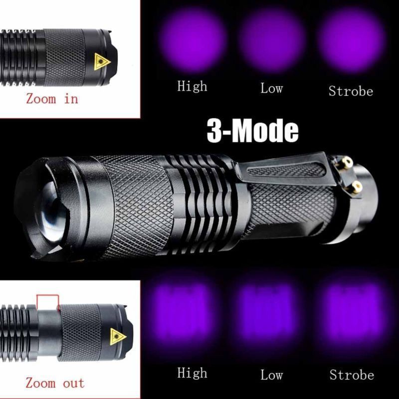 Mini uv led Flashlight 395 Lumens Q5 Tactical Flashlights Purple Lights Metal Aluminum Blacklight Torch uv light For Check Money