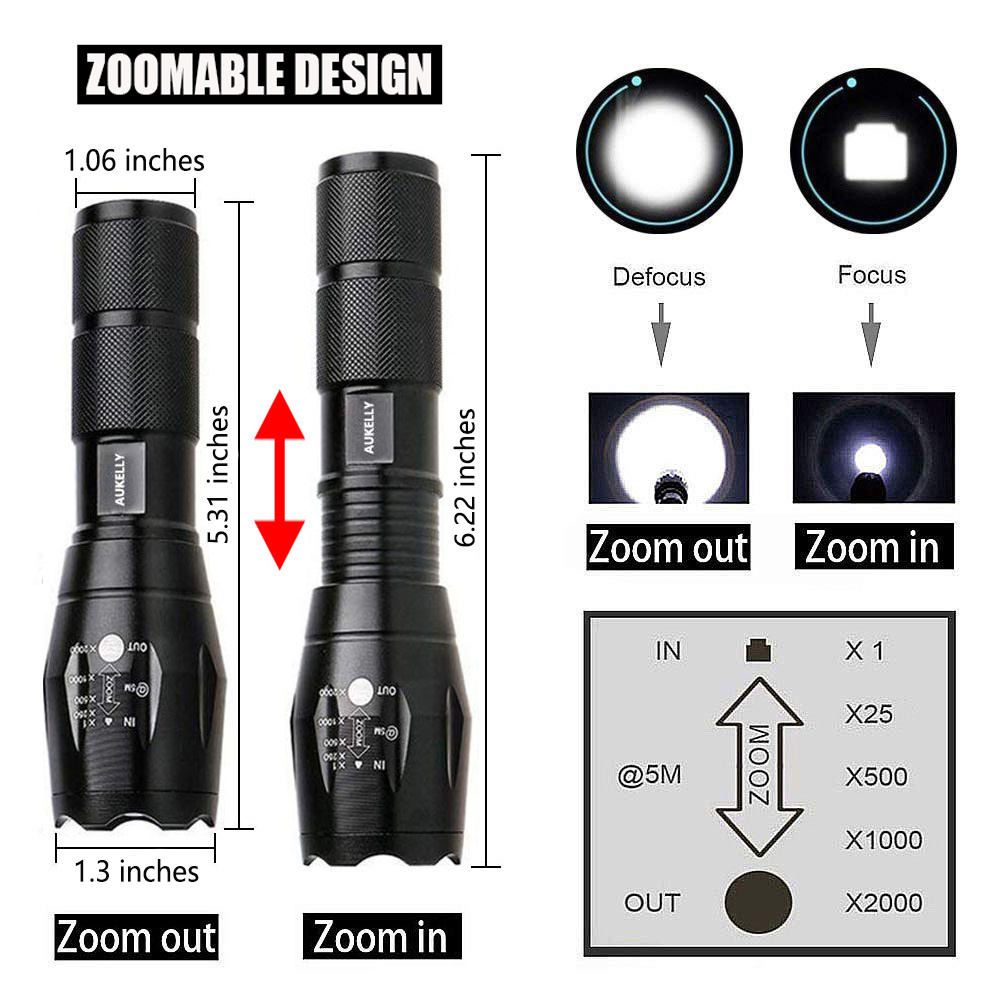 Zoom Focus G700 Led Flashlight 18650 or AAA Battery 1600 Lumen Led Searchlight 2.4v led rechargeable flashlight battery