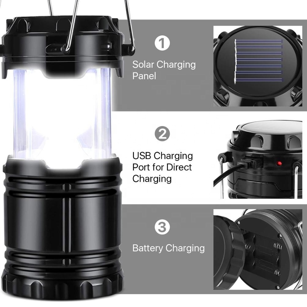 Outdoor Solar Hanging Camping Latern Flashlights Tent Led Camping Lights Lamp Collapsible Solar Rechargeable Camping Light