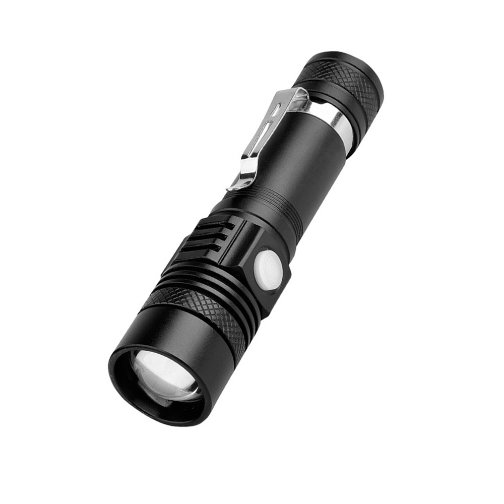 Super Bright Long Beam 800lms Micro USB Rechargeable Flashlight  Pocket Hand Torch With Clip