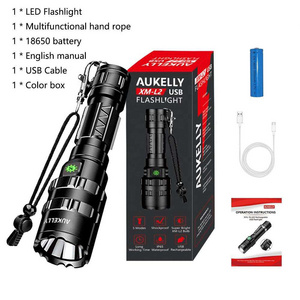 Zoomable Strobe Led Flashlight Tactical Type-C T6 2000LM Led Lamp Light 18650 Torch Rechargeable Shock Flashlight