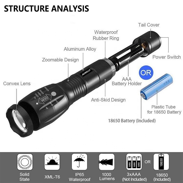 Outdoor Survival G700 Flashlights 3.7v 1000 lumen lanterna  T6 Attack Head Torch Rechargeable 18650 Tactical LED flashlight