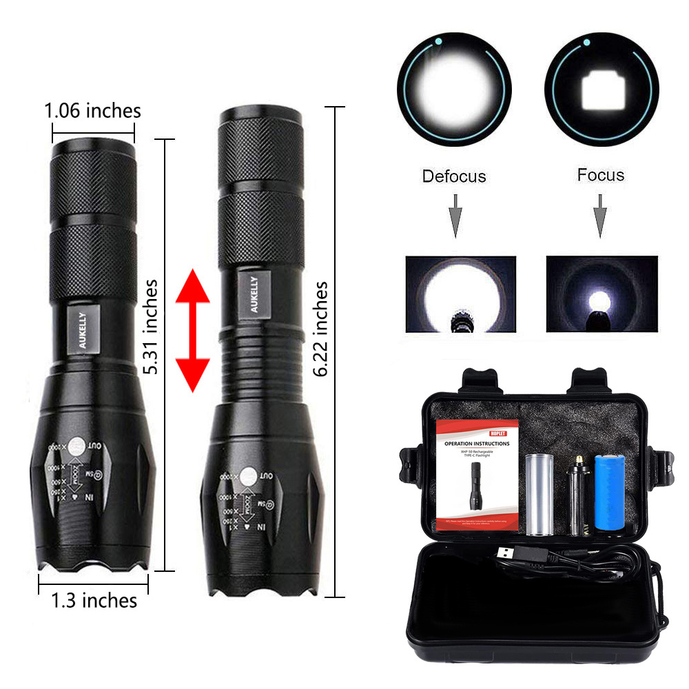 1000 Lumens zoomable tactical flashlights Kit waterproof led t6 Rechargeable g700 flash light ultra power Torch Flashlight Set