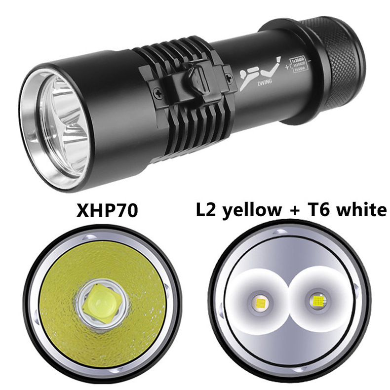 2022Newest Most Powerful Led Diving Flashlight 3modes Rechargeable Underwater Lamp XHP70 Diving Torch IPX8 Waterproof Hand Light