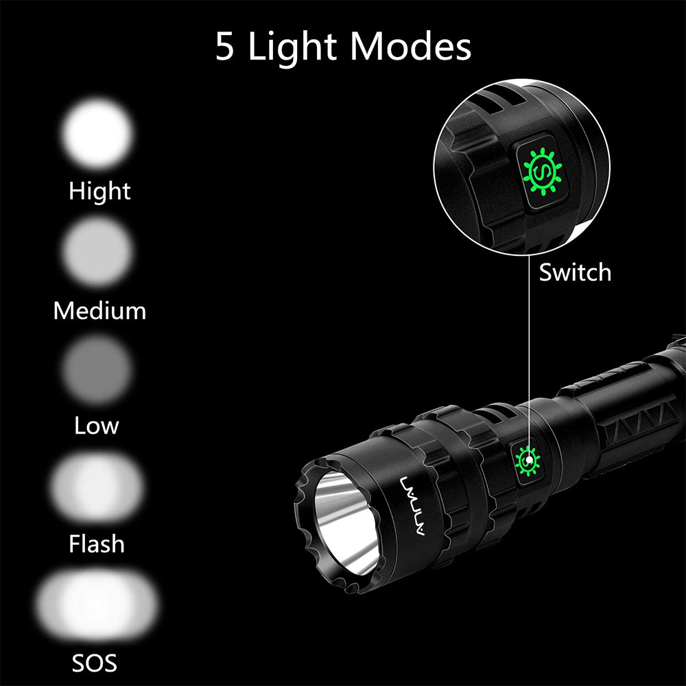 Zoomable Strobe Led Flashlight Tactical Type-C T6 2000LM Led Lamp Light 18650 Torch Rechargeable Shock Flashlight