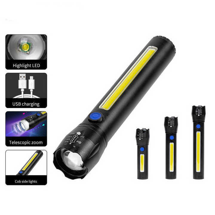 Oripower OEM customized Outdoor Camping  Portable COB USB LED Flash Light Rechargeable Flashlight Set Powerful Tactical Torches