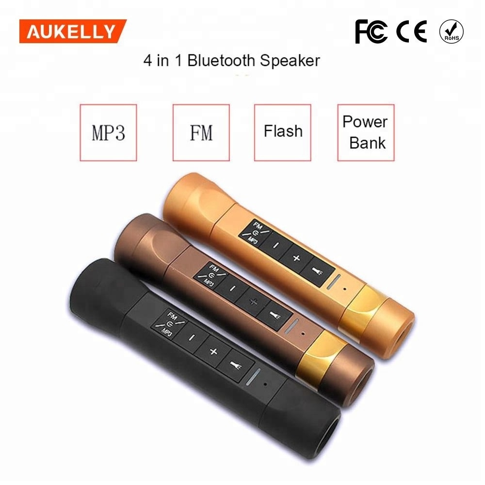 Aukelly Multi-function microphone speaker led flashlight USB rechargeable,bike mount holder power bank flashlight