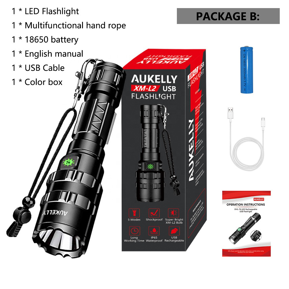 Design High Power Waterproof Zoomable Usb Rechargeable Type-C Emergency Led Flashlights & Torches