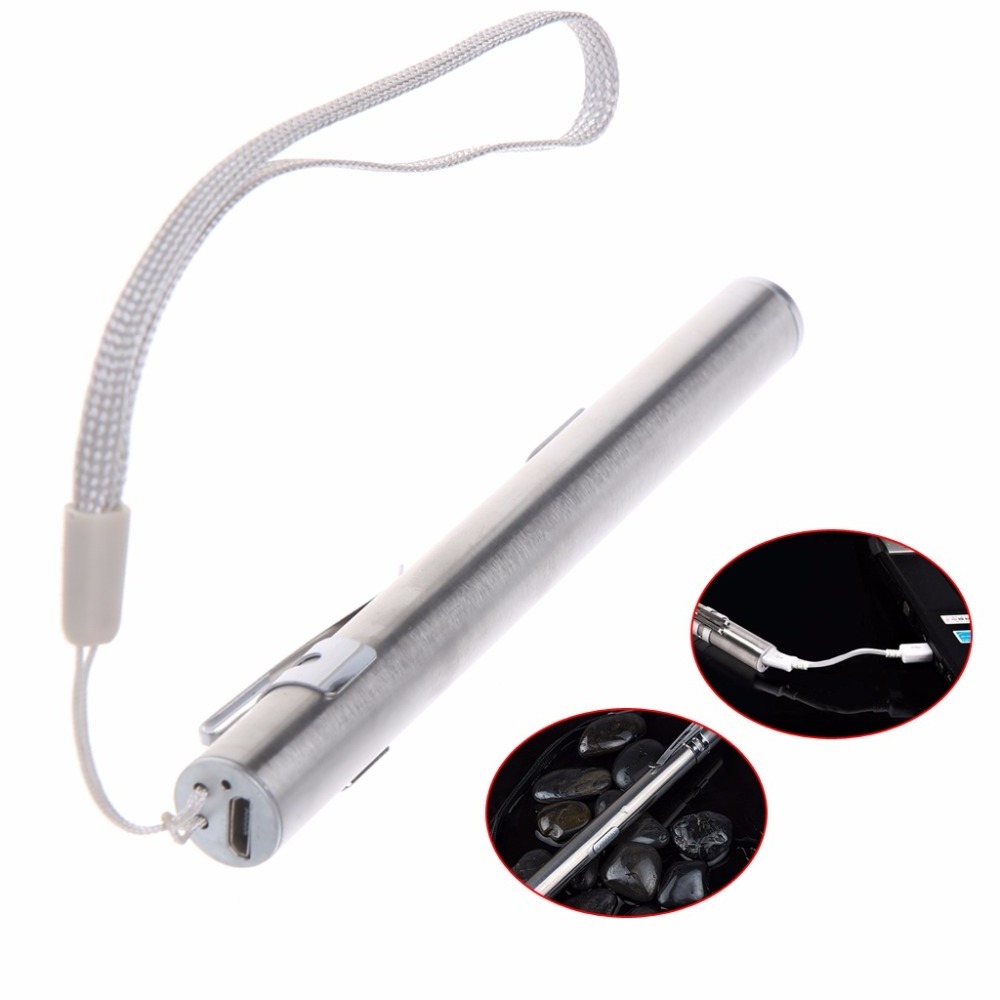 Tactical mini pocket rechargeable stainless steel usb medical led pen light