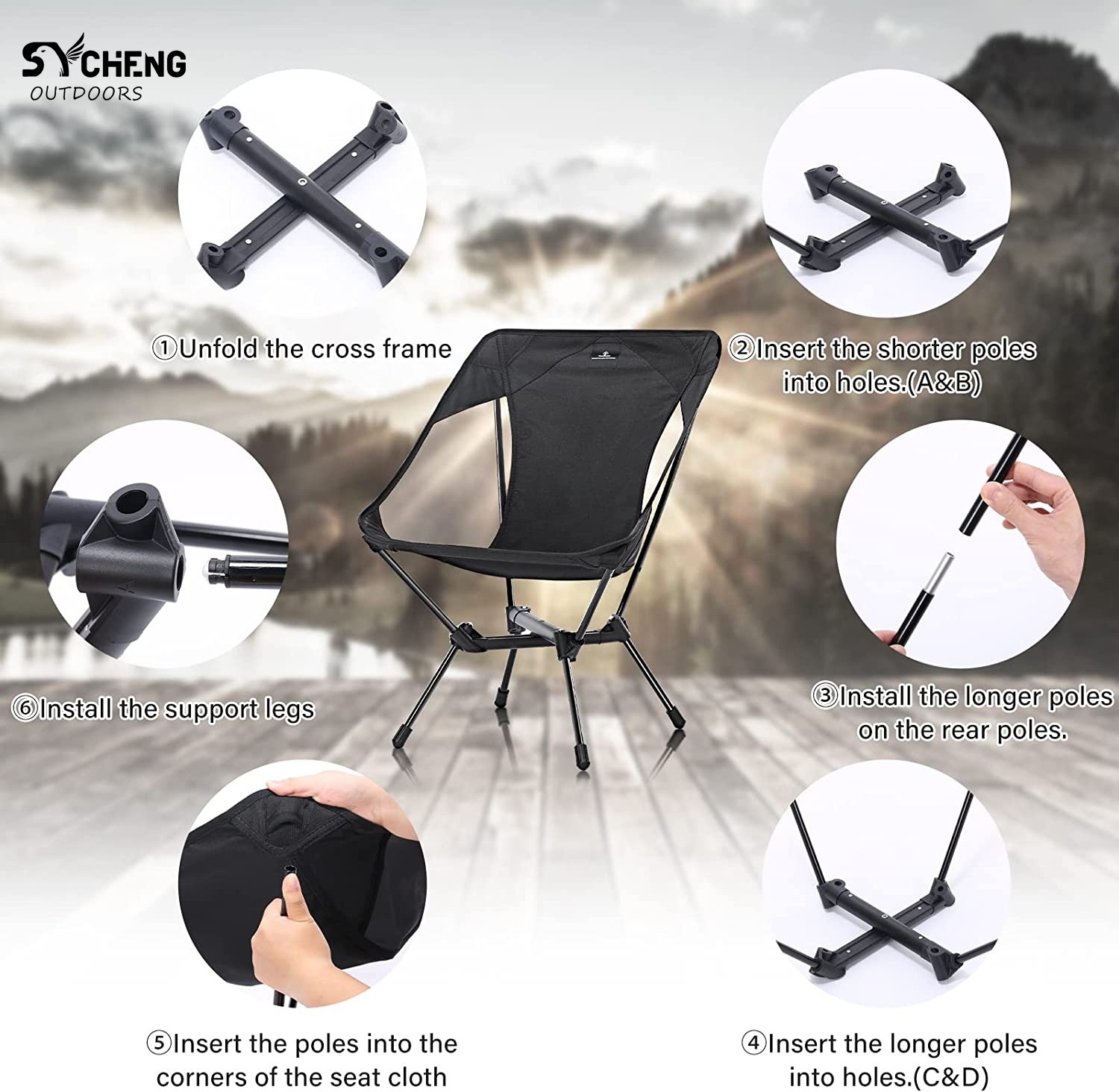 New Portable Camping Chairs with Side Pockets Adjustable Height Foldable  Chairs for Backpacking Hiking Beach Camping