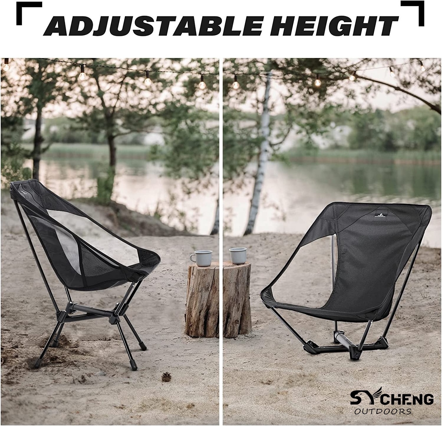 New Portable Camping Chairs with Side Pockets Adjustable Height Foldable  Chairs for Backpacking Hiking Beach Camping