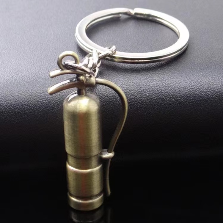 wholesale 3D Fire Extinguisher Shape Metal Key Ring Firefighter Keychain Fire Extinguisher Charm, Firefighter Key Ring