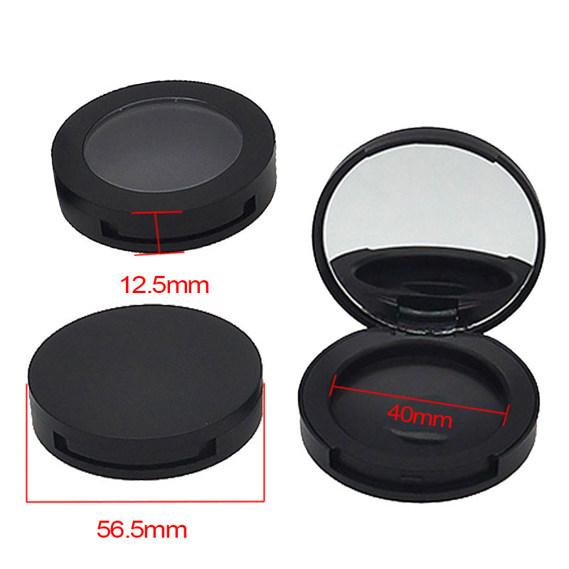 Stock Simple Style Matte Black Round Loose Powder Container With Mirror Empty Blush Compact Case/Box