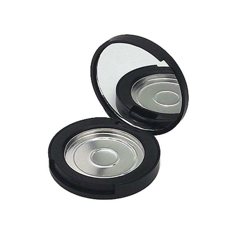 Stock Simple Style Matte Black Round Loose Powder Container With Mirror Empty Blush Compact Case/Box