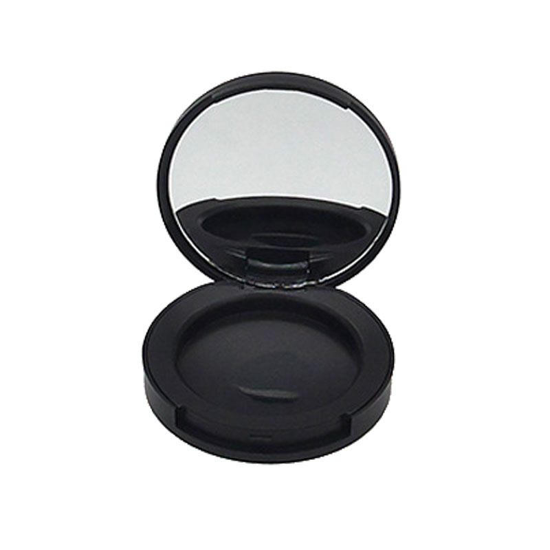 Stock Simple Style Matte Black Round Loose Powder Container With Mirror Empty Blush Compact Case/Box