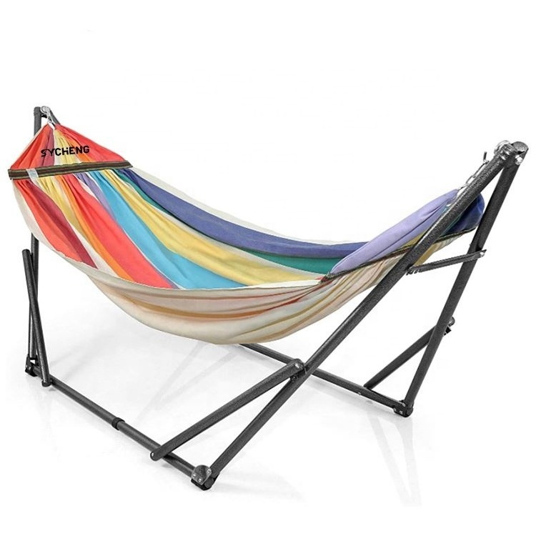 hamaca camping Double Cotton Hammock With Space Saving Steel Stand Includes Portable Carrying Case-Desert Stripe